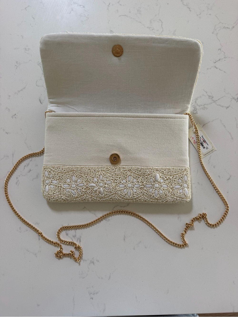 Francesca’s Beaded Floral Clutch Bag in Cream - Picture 4 of 5